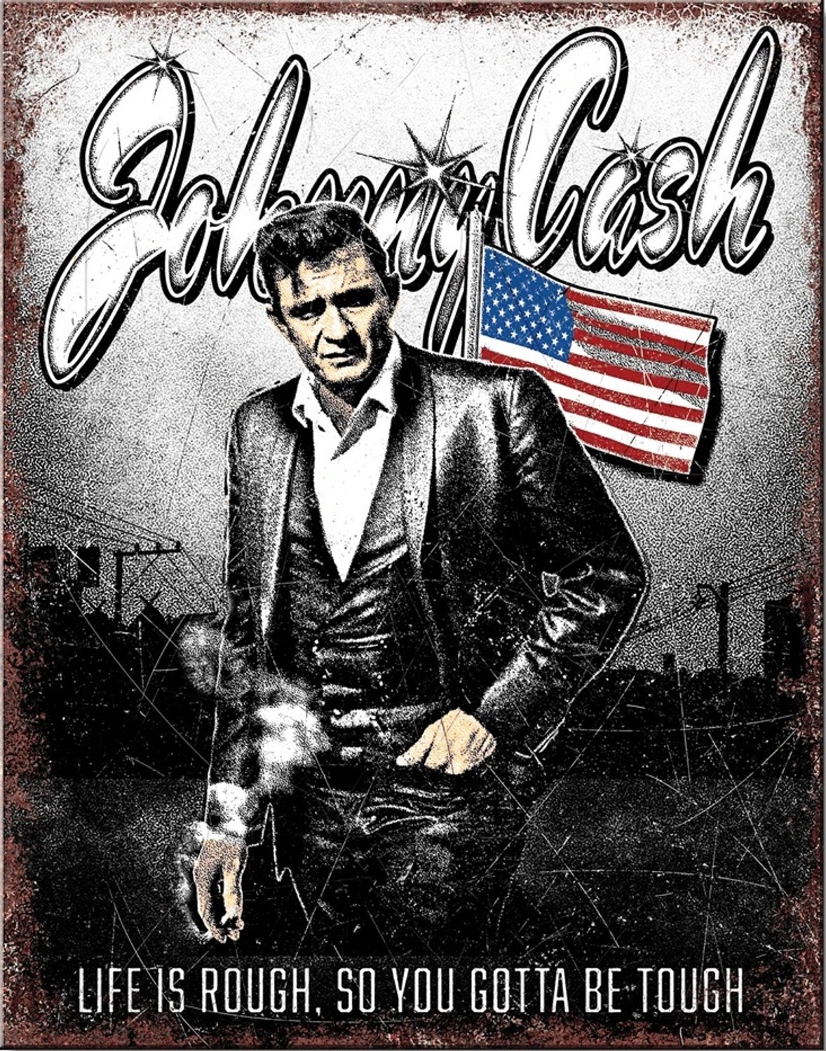 Johnny Cash. Metalen wandbord 31,5 x 40,5 cm.