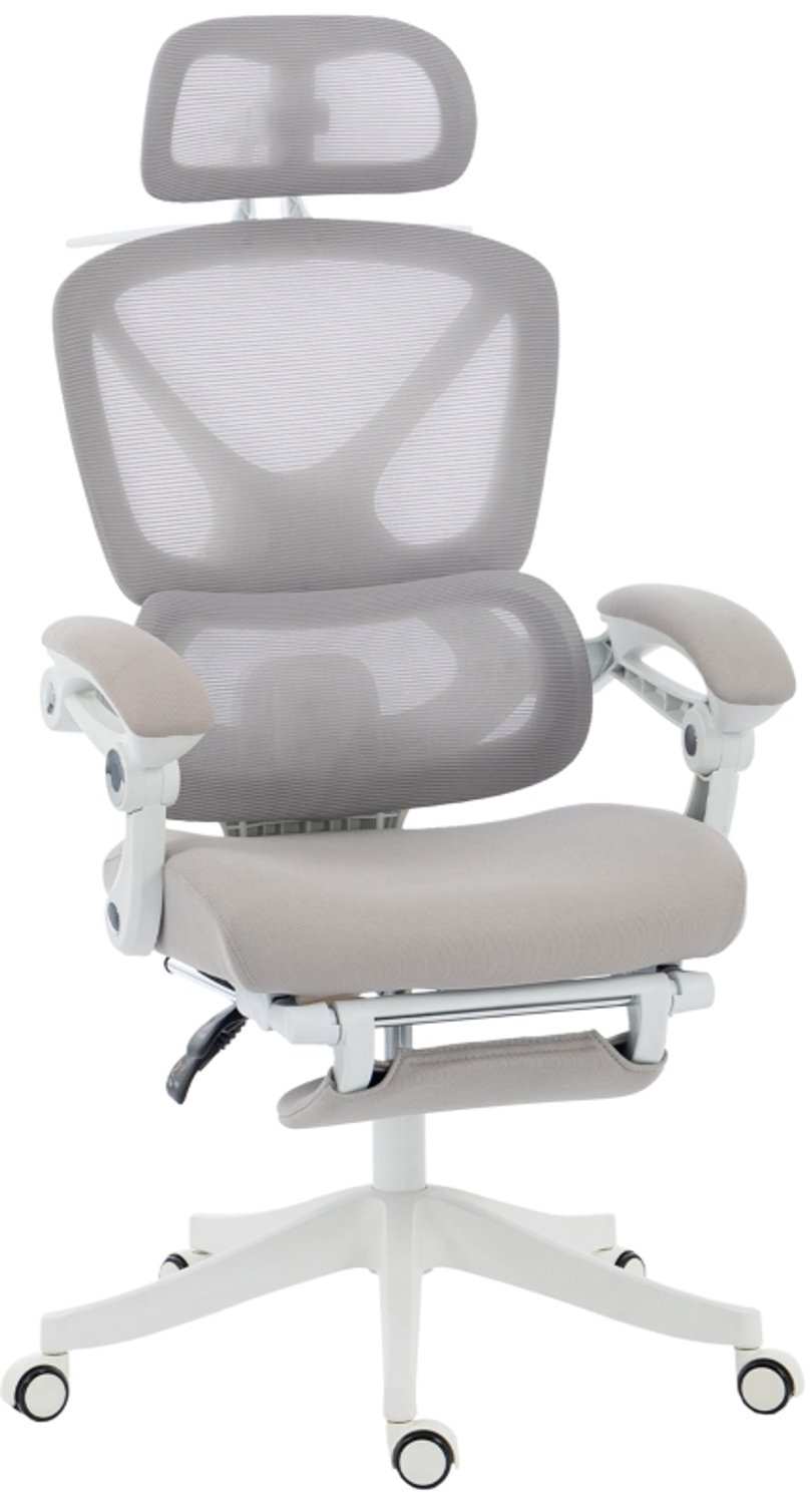 Clruro Bureaustoel - 71x70x129 cm - Ergonomisch - Voetensteun - Mesh en Metaal - Lichtgrijs Clruro