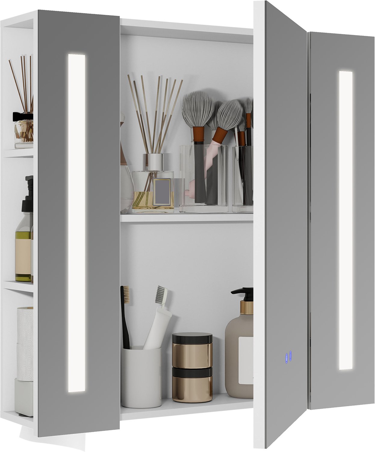 Puluomis Spiegelkast met LED-verlichting - Badkamerkast - Ontwaseming - 70x70cm - Wit