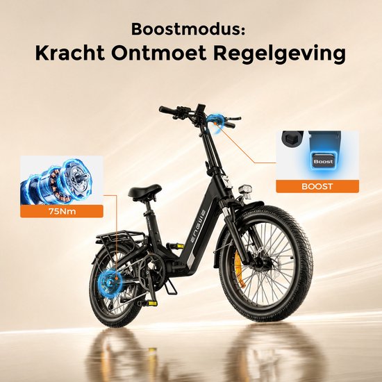 ENGWE L20 3.0 Boost Elektrische fiets - Actieradius 135km - Verwijderbare batterij 48V13.5Ah - Motor 250W - Shimano 7 versnellingen - Hydraulische schijfremmen - 20 Inch Commuter E-Bike - Fatbike - goud- Inclusief fietsslotcombinatie — afbeelding 3