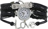 Fako® - Armband Horloge - Multi Infinity Uiltjes Love - Zwart - Sinterklaas & Kerst