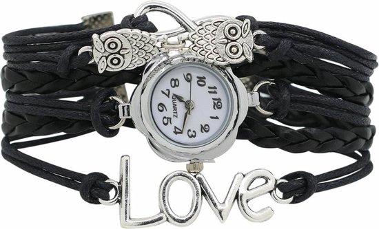 Fako® - Armband Horloge - Multi Infinity Uiltjes Love - Zwart