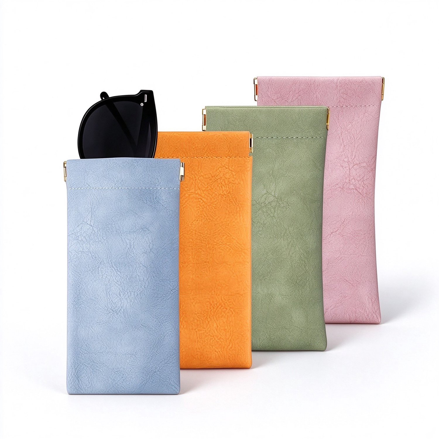 Lifhelpe Brillenetui 4-pack - Brillenhoes voor zonnebril en leesbril - Zachte brillenzakjes - PU-leer opbergbox - Automatische squeeze sluiting