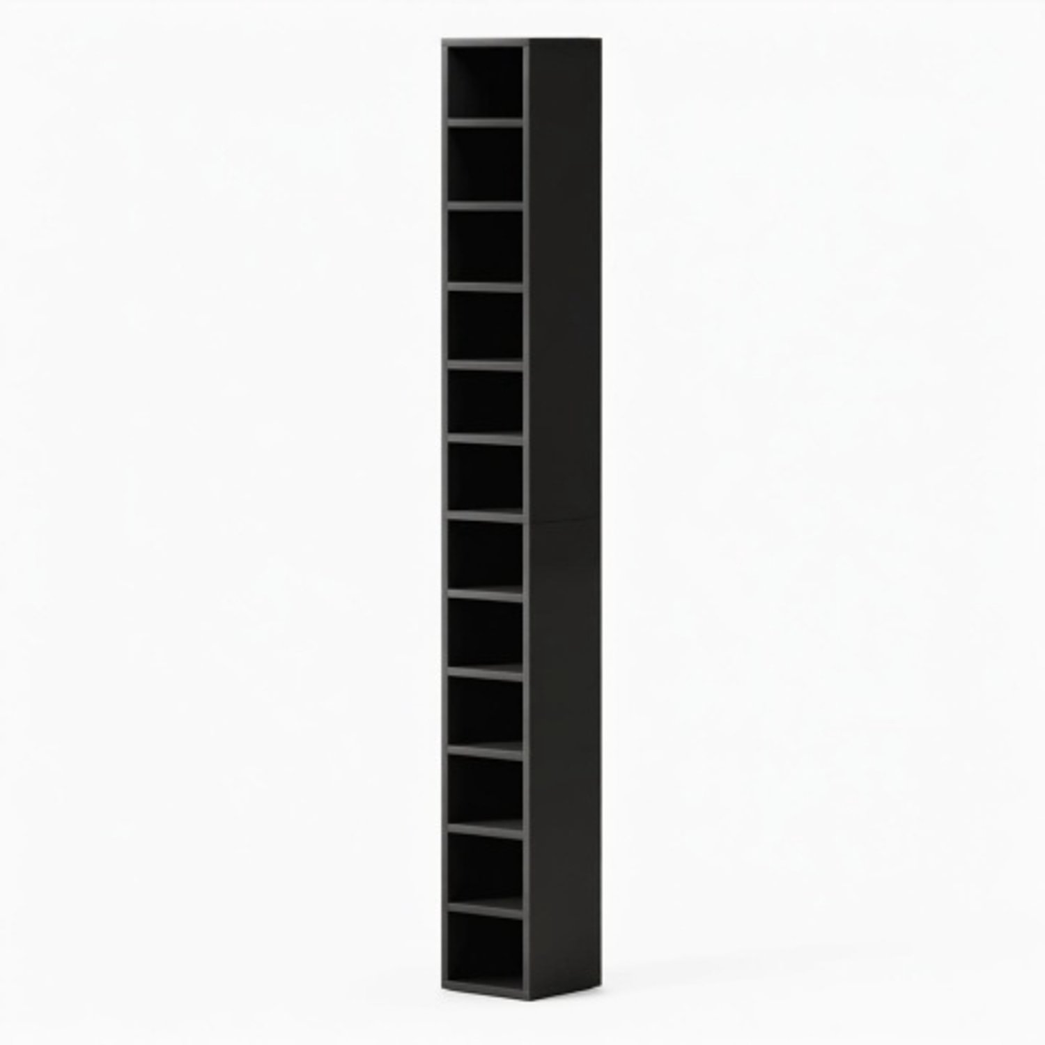 Smalle CD-toren met 12 vakken voor maximaal 204 cd's, zwarte mediarek van 175 cm hoog, 21 × 20 × 175 cm