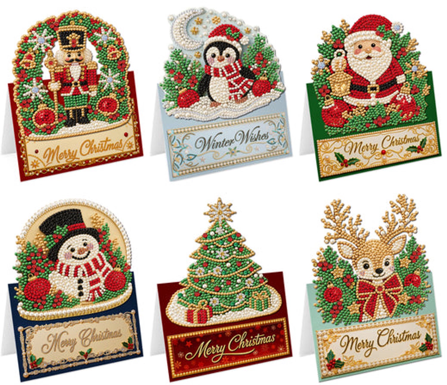 HisKes Diamond Painting Kerstkaarten – 6 stuks –Kerstkaarten diamond painting - Diamond painting kerstkaarten2026 - DIY Diamond Art-kerstkaarten – Kerstthema – Klein formaat – Kerstcadeau – 15x10 cm – Stijl A