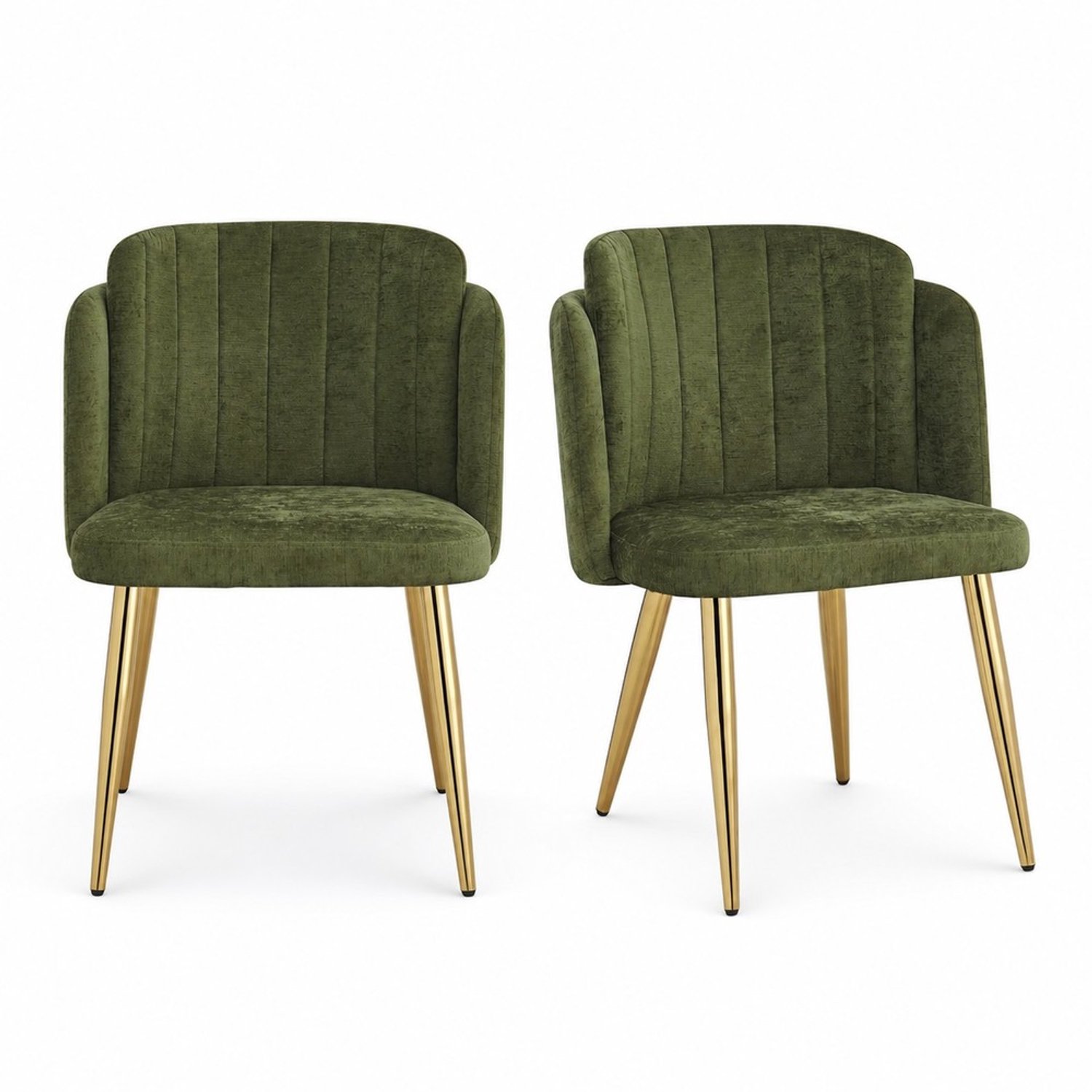 KOMHTOM 2 stuks moderne eetkamerstoelen, gestoffeerde stoelen met gebogen rugleuning en in hoogte verstelbare poten, goudkleurig frame, belastbaar tot 125 kg, voor eetkamer, keuken (groen)