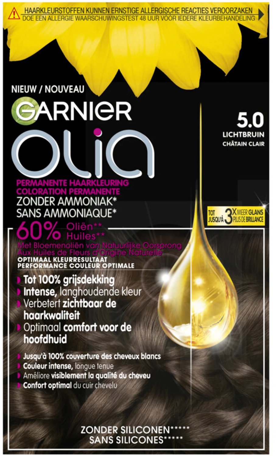 Garnier Olia Lichtbruin 5 - Permanente Haarkleuring Zonder Ammoniak - Kleurcrème op basis van 60% oliën - Haarverf