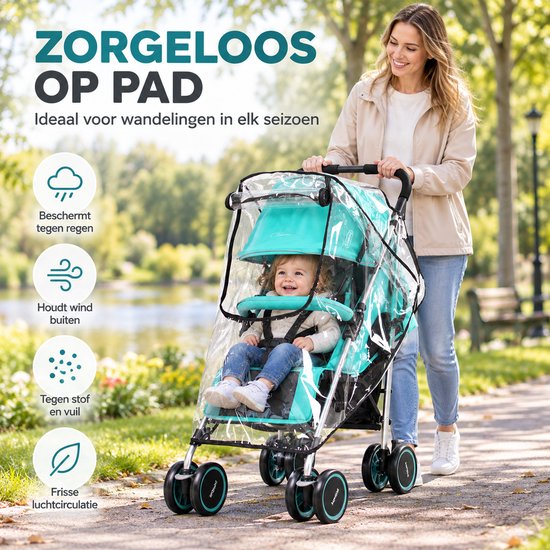 Regenhoes Kinderwagen Universeel - met Kijkvenster en Ventilatie - Waterdichte PEVA Buggyhoes - Opvouwbaar - Transparant — afbeelding 4