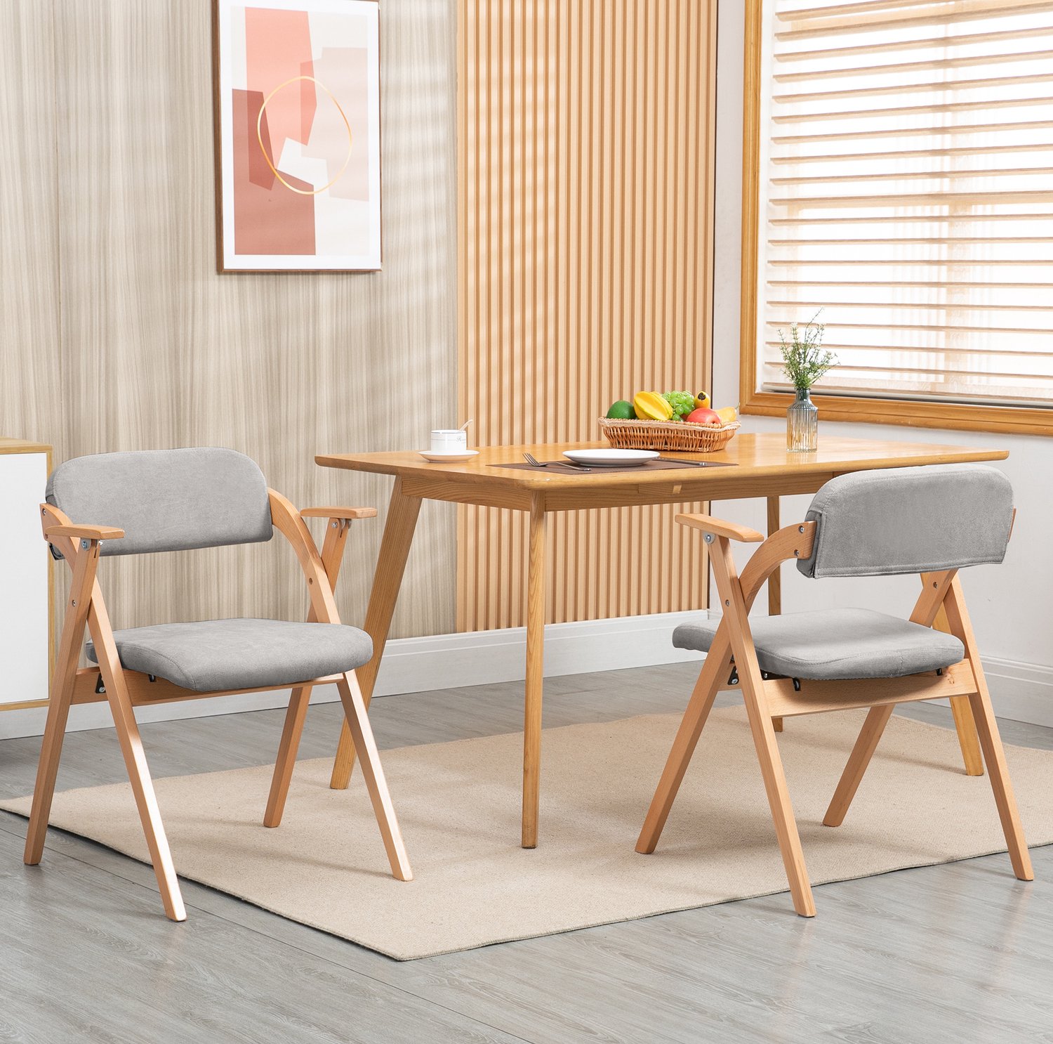 CHICFURN Eetkamerstoel - Opvouwbaar met armleuningen - Houten frame - Grijs