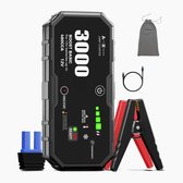 AutoXtreme Boost Basic 3000 jumpstarter met accuklemmen, USB-kabel en opbergzak.