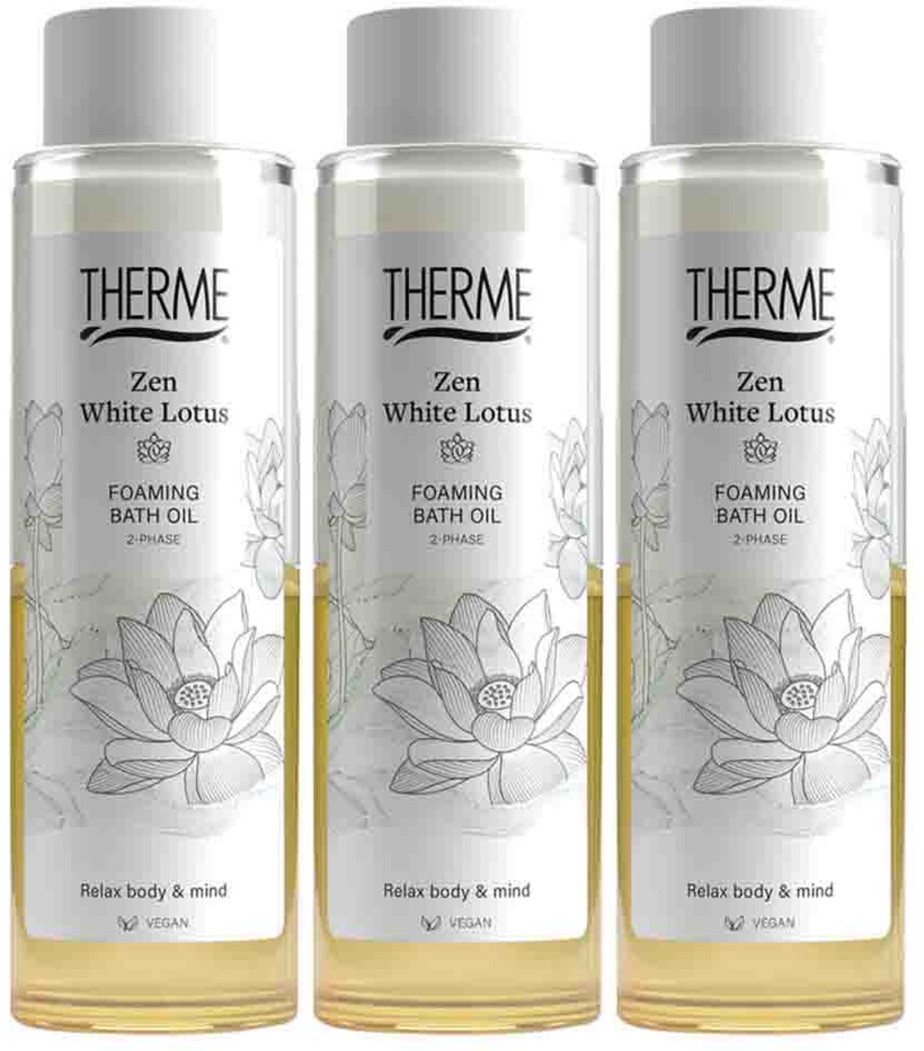 Therme - Zen White Lotus Foaming Bath Oil - 3 x 400 ml - Voordeelverpakking