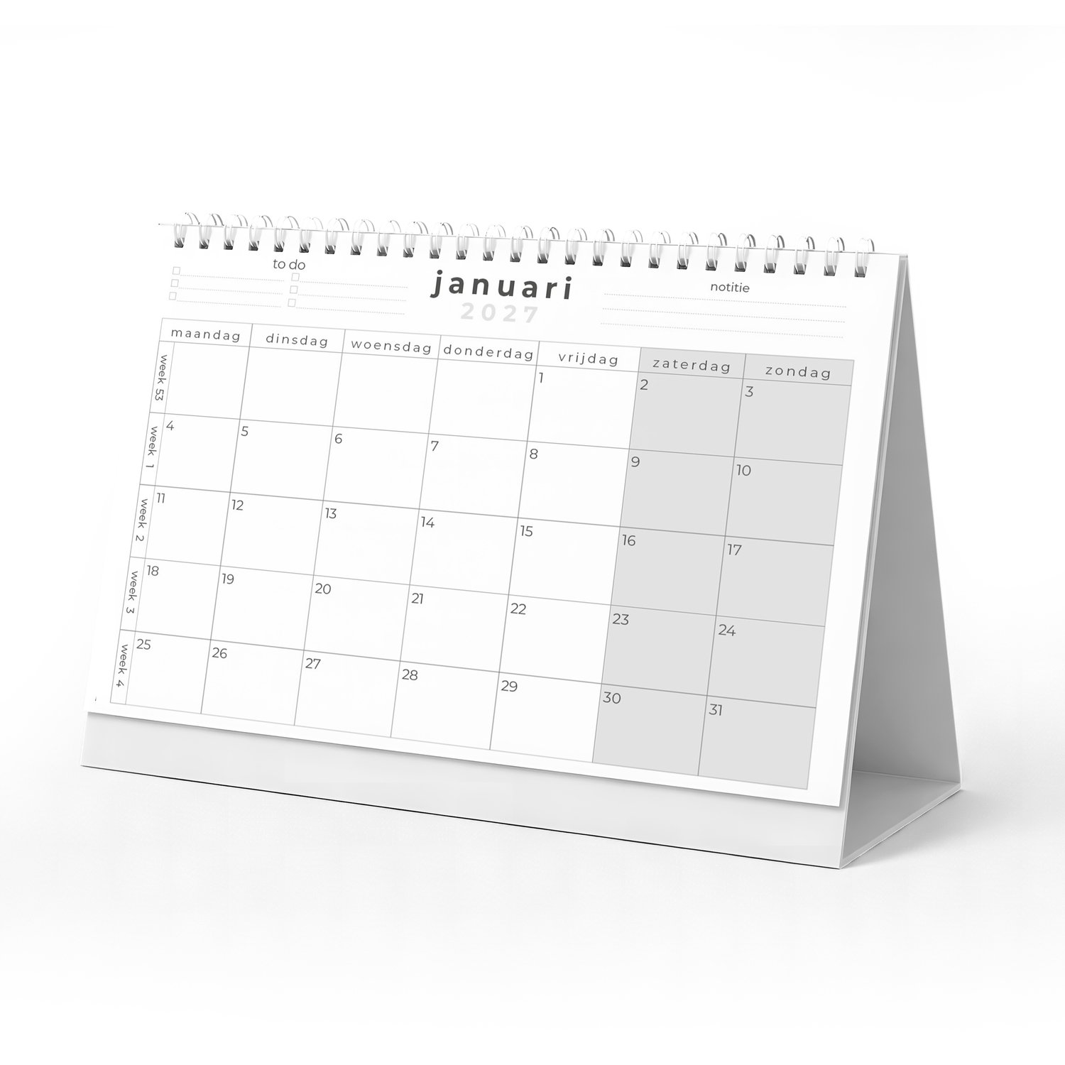 Huurdies ® - Bureaukalender 2027 - 22 x 17 cm - Weeknummers - To do lijst - Prioriteitenlijst - Jaaroverzicht