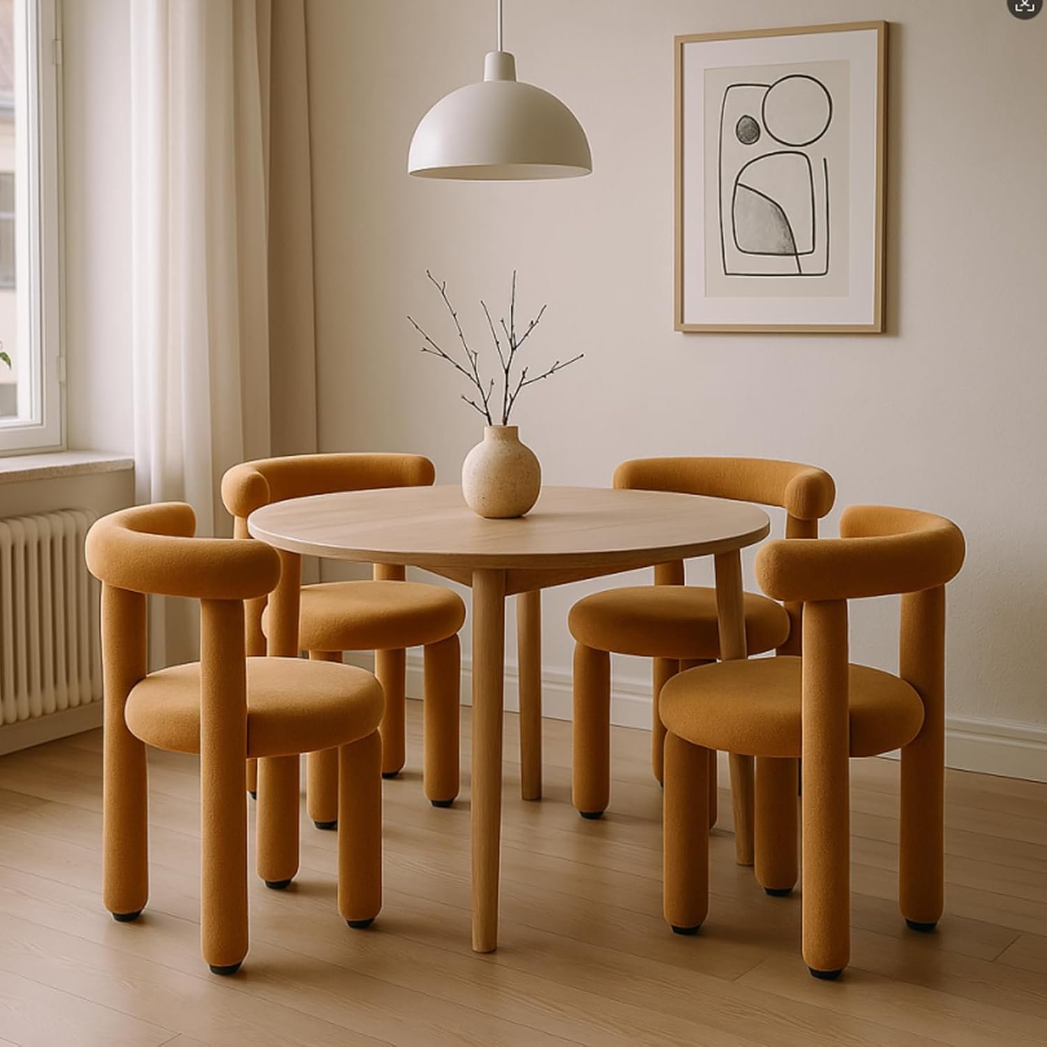 Set van 2 Luxe Teddy Eetkamerstoelen Okergeel met Ergonomische Rugleuning, Zachte Bekleding van Imitatiebont, Comfortabele Gewatteerde Zitting en Stevig Metalen Onderstel, Moderne Designstoelen voor Eetkamer, Keuken, Woonkamer en Thuiswerkplek,