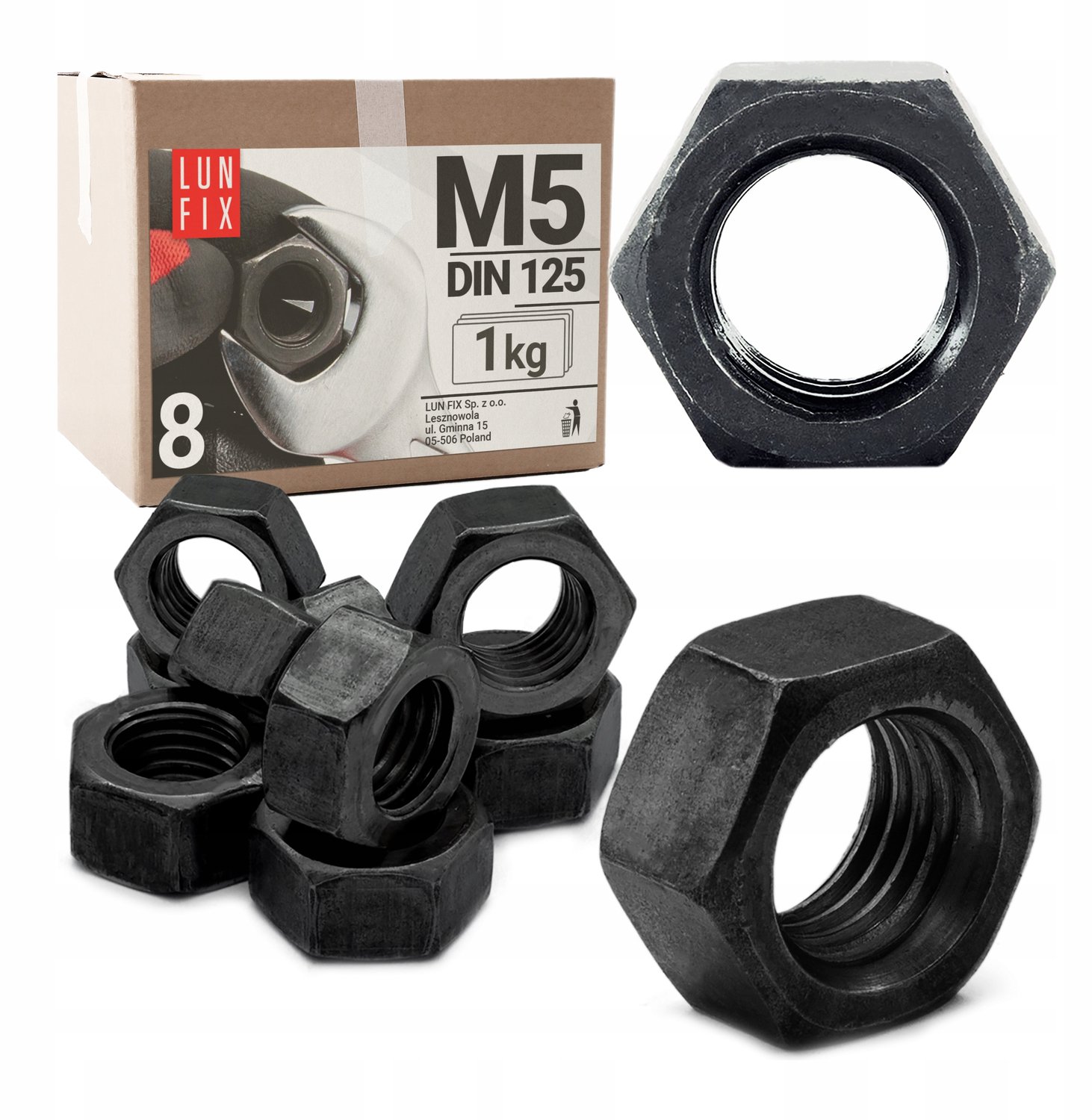 Zeskantmoer M5 zwart – 1 kg - DIN 934 - Sterkte 8 - Verzinkt staal
