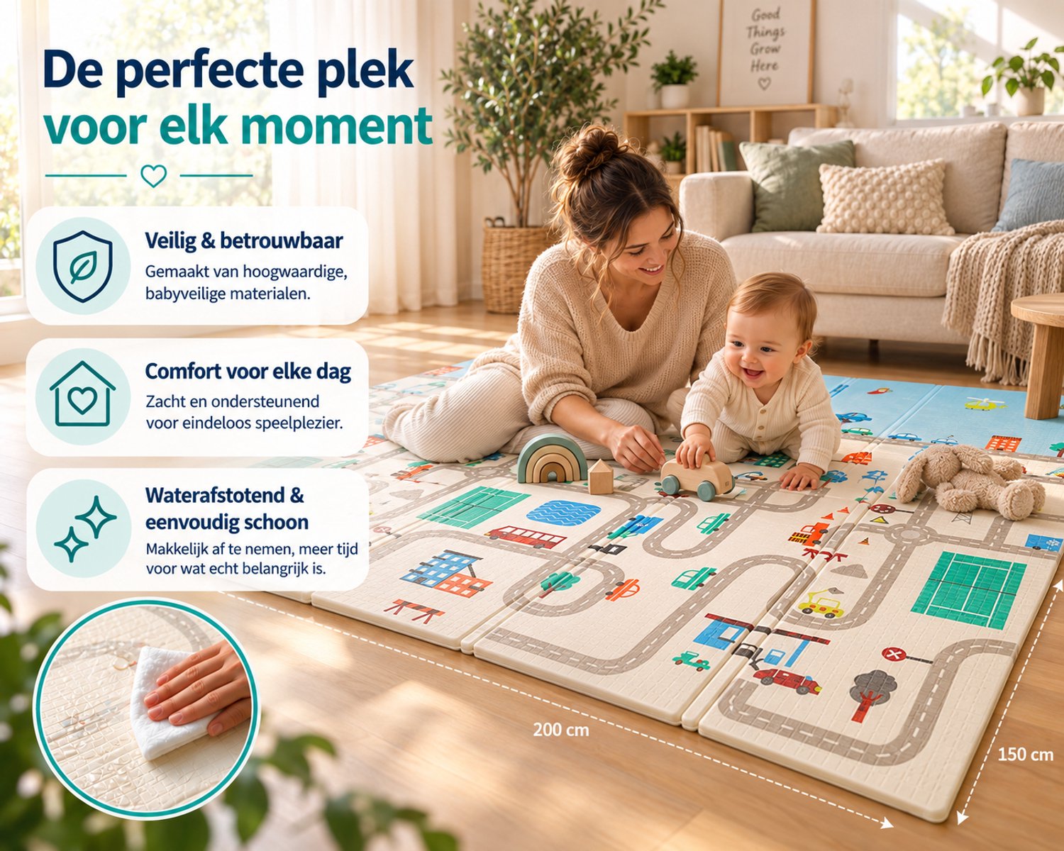 GoudenGracht Auto - Speelmat - Speelkleed - Speelmat Baby - Dubbelzijdig - Opbergtas - Speelkleed Baby - Speelmat Foam - 150 x 200 cm - Opvouwbaar - Baby Speelgoed 6 maanden - Baby cadeau - Kraamcadeau – foto 4