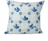 Kussenhoes molen en tegels | Heinen Delfts Blauw | Design | Kussenhoes | Sierkussen |