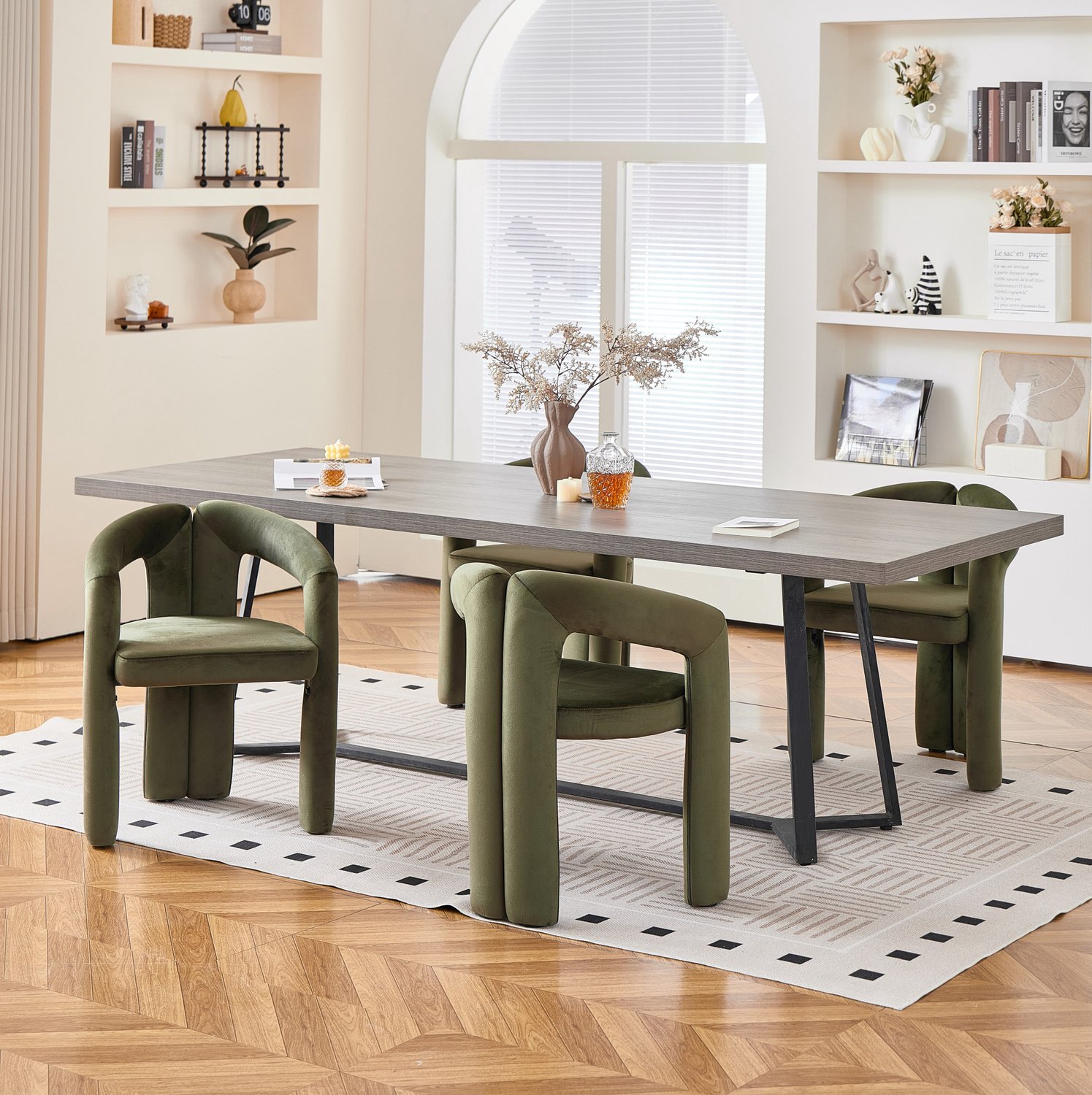 MODFU Eetkamerstoel - Met Armleuningen - Modern Minimalistisch - Velvet - Groen - Set Van 2