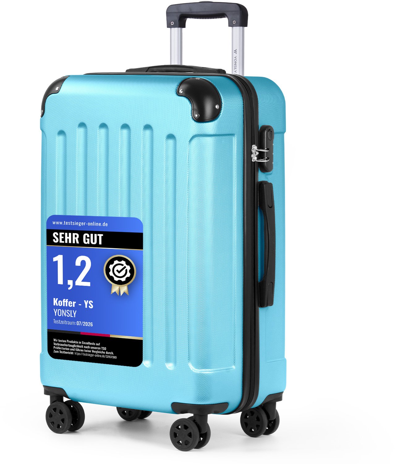 YONSLY Handbagage Koffer - 66cm - 66 L - Cijferslot- 360° Draaibare Wielen - Trolley- 66 x 43 x 26 cm - Lichtblauw