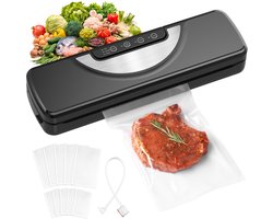 Vacuümmachine 5-in-1, Vacuümapparaat Sous Vide met Ingebouwde Cutter, Vacuümmachine Folielasapparaat incl. 10 Vacuümzakken en Slang, Lasapparaat Vacuüm-sealer Voor Levensmiddelen, Zwart