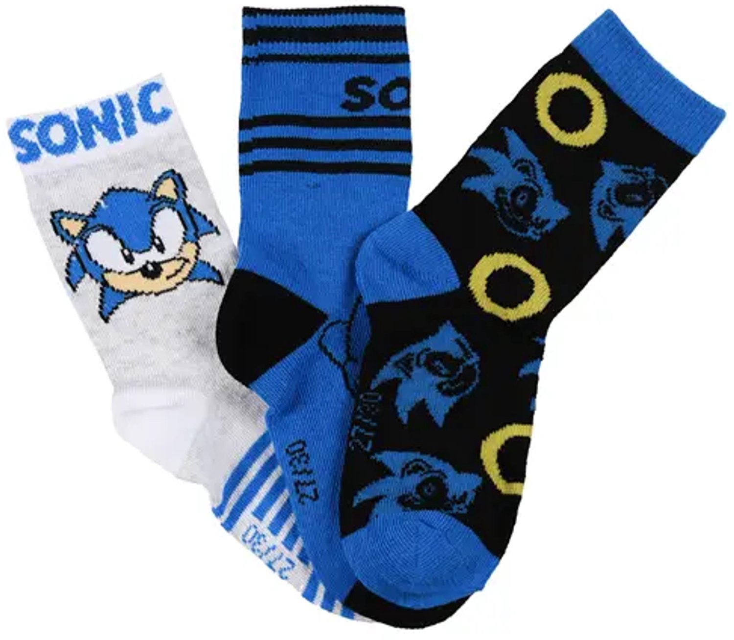 Sonic Sokken Kinderen – 3 Paar – Blauw/Zwart/Wit – Maat 31/34