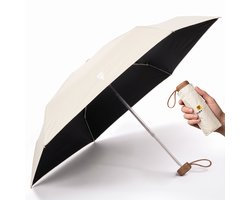 TinyTin® Mini Paraplu Opvouwbaar - Ø 91cm - Regen & Windbestendig - UV Paraplu en Zonneparaplu voor Onderweg - Kleine Reis Paraplu 17cm - Lichtgewicht 210g - Windbestendig - Japanse Stijl Umbrella - Ivory Pearl