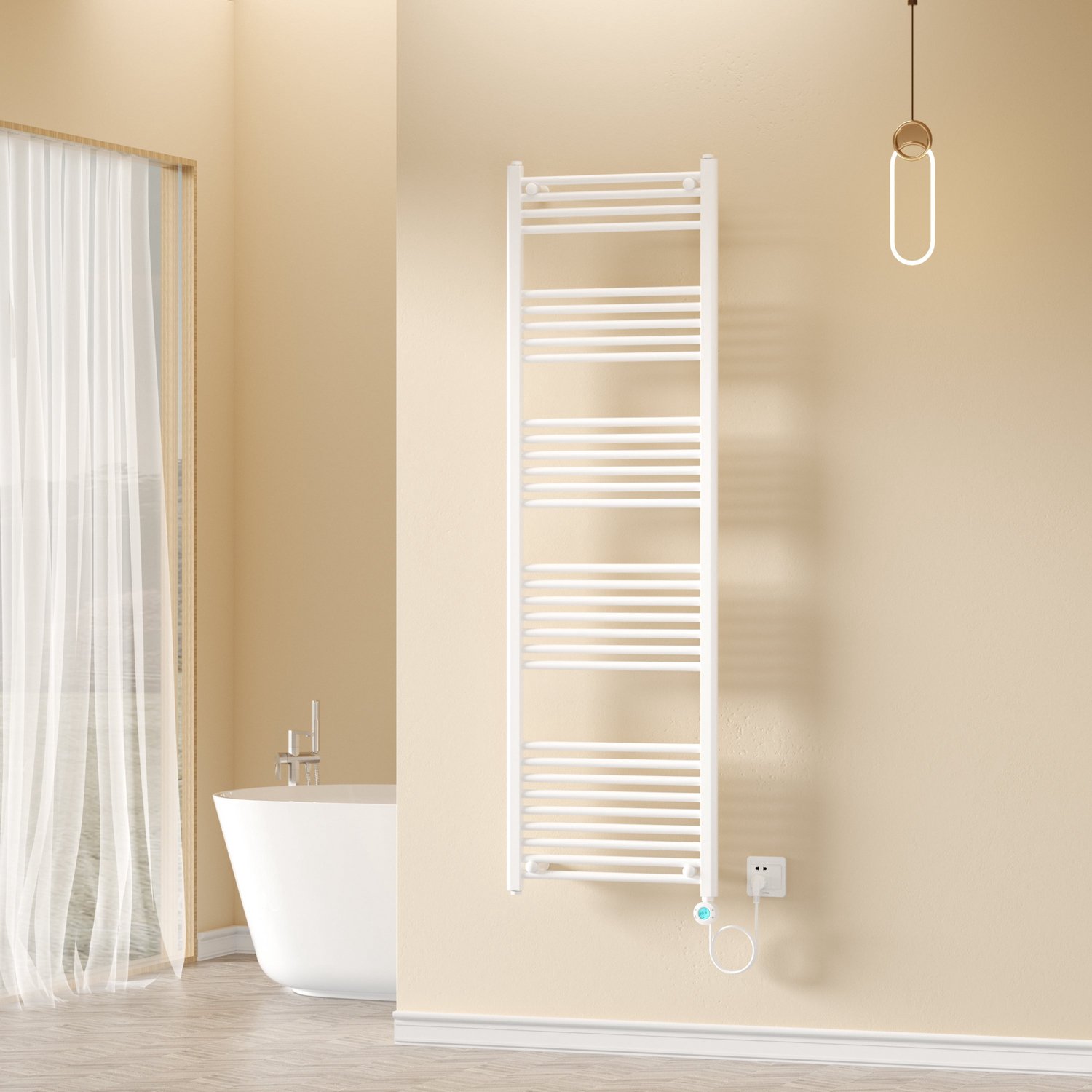 BELRAD elektrische verticale radiator met wifi – 1800x550 mm – 1000W – glanzend wit – digitale thermostaat – aansluiting rechts