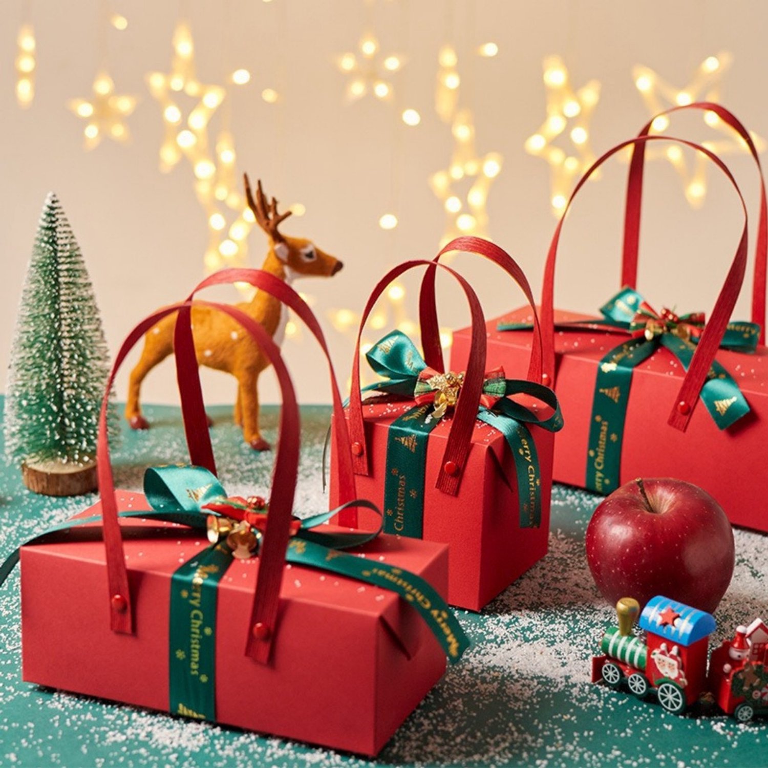 Kerstgeschenkdoos (lege doos met ) – Set van 2 – M-19,5*9,5*7,6 cm – Geschenkdoosje – Klein geschenkdoosje – Verpakkingsdoos – Doosje voor lekkernijen – Decoratieve doos – Geschenkverpakking – Geschikt voor het verpakken van kerstcadeaus, enz. – foto 4