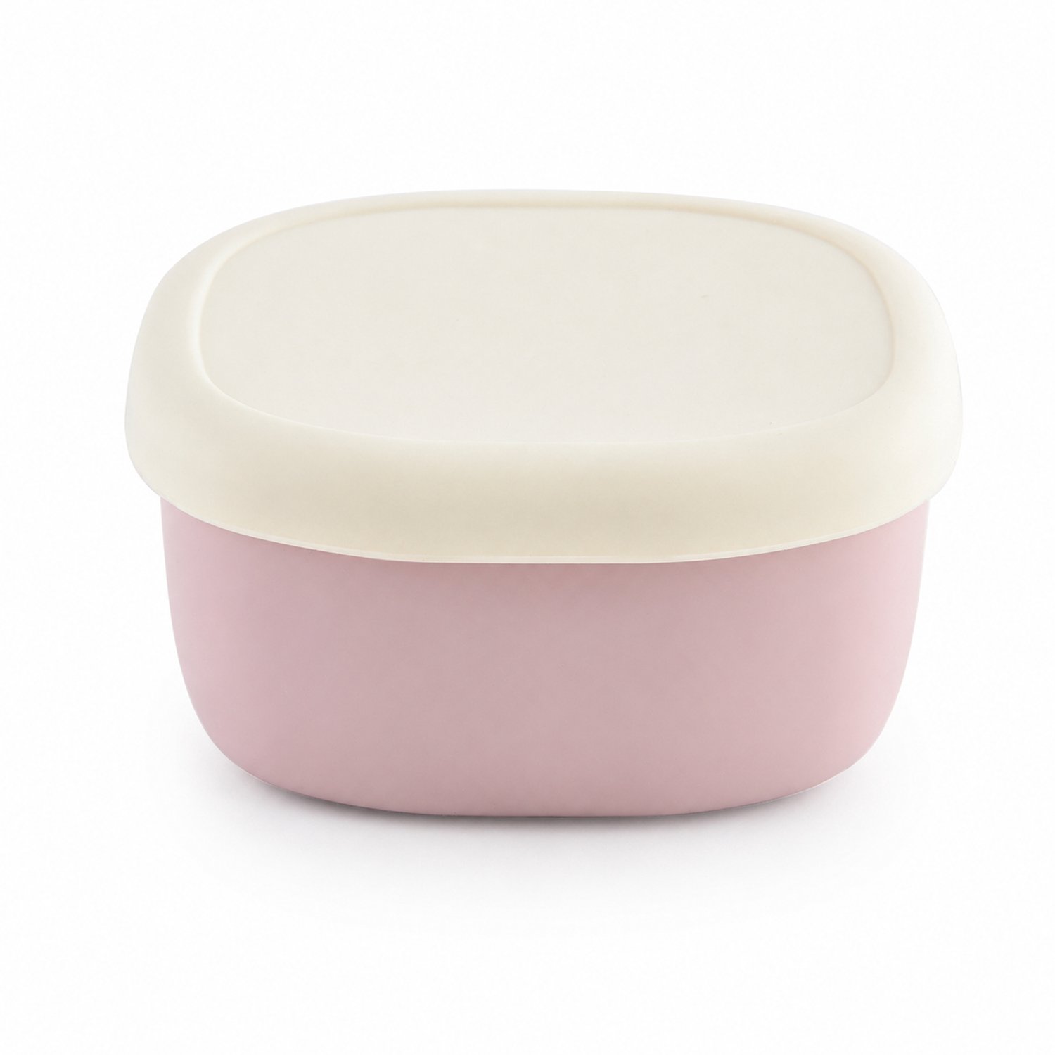 Broodtrommel van siliconen, 200 ml, klein ovaal model in roze en wit, met deksel en één vak