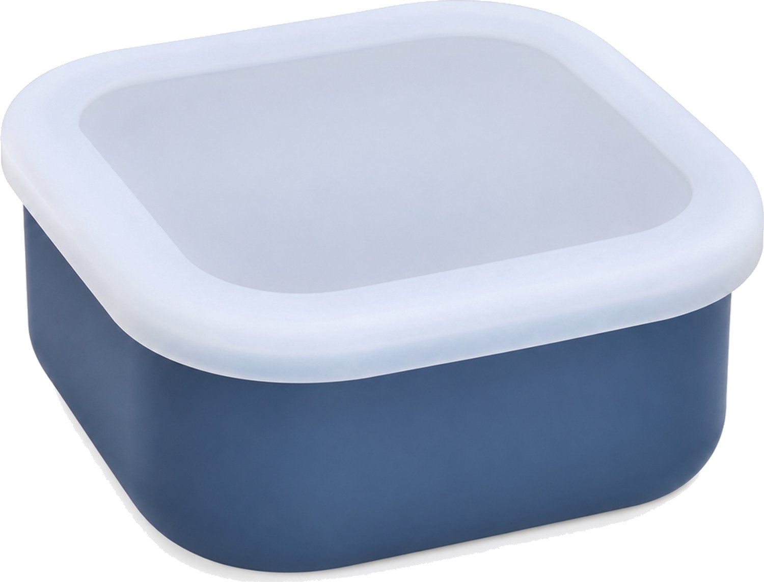 Broodtrommel 600 ml, vierkant met één vak, donkerblauwe bak en doorschijnend deksel
