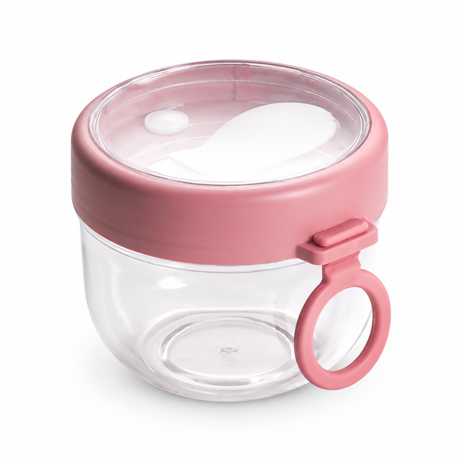 Broodtrommel 600 ml, ronde lunchkom met deksel en zijring, roze, circa 11 × 9,3 cm