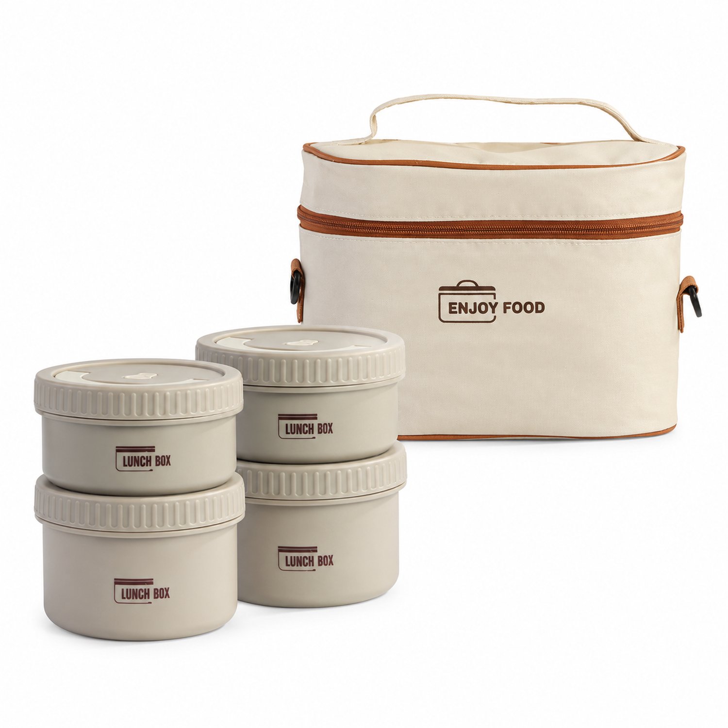 Broodtrommelset van 316 roestvrij staal, 4 ronde lunchdozen met geïsoleerde tas, 2 × 470 ml en 2 × 600 ml