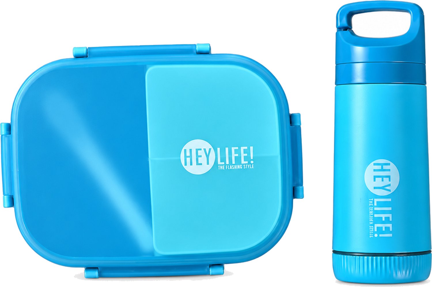 Broodtrommelset met drinkfles, kliksluitingen en draaggreep voor school, werk of picknick