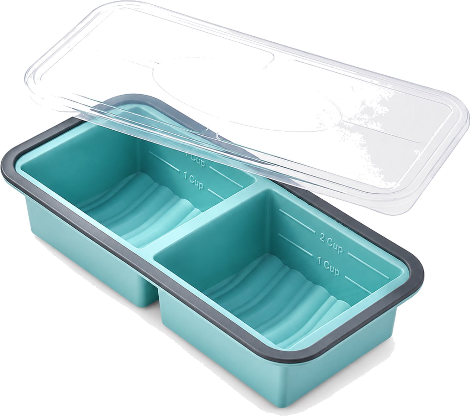Broodtrommel met vakjes, 2 vakken, blauw met transparant deksel