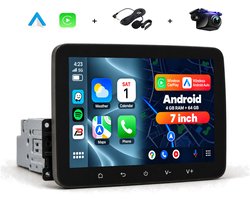 Boscer 1Din Autoradio Universeel - Android 15 - 4+64GB - Apple Carplay & Android Auto (Draadloos) - 7 Inch IPS HD Touchscreen - Navigatiesysteem - Bluetooth, USB & MP5 - GPS - WIFI - Achteruitrijcamera & Microfoon