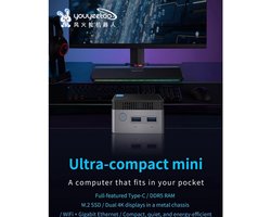 Mini-pc BY53 - 12 GB LPDDR5 RAM - 512 GB M.2 NVME SSD - Intel N150 3,6 GHz - USB-C DP HDMI 4K - Voor Office En Multimedia