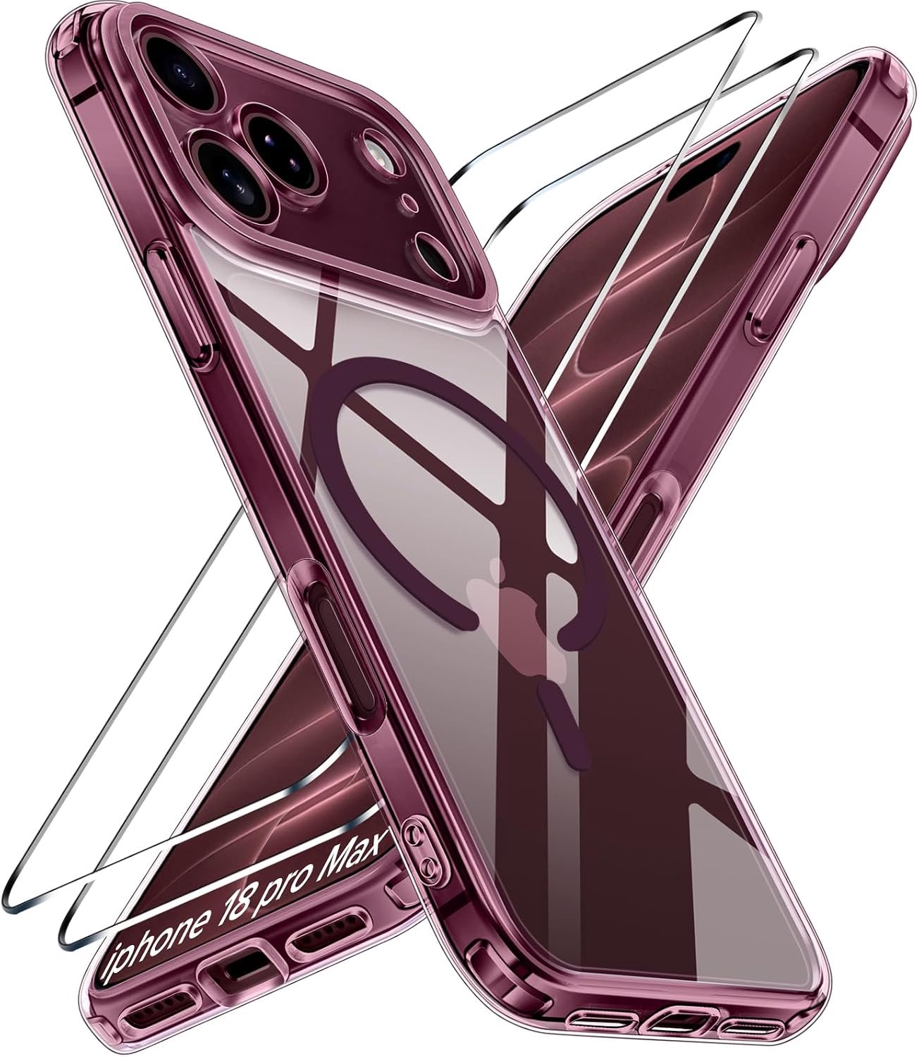 Zandarix Hoesje Geschikt voor Apple iPhone 18 Pro Max - Back Cover Hoesje - Geschikt voor Mag - Polycarbonaat - 2 Screenprotector - Militaire Bescherming - Transparante Bumper - Rood