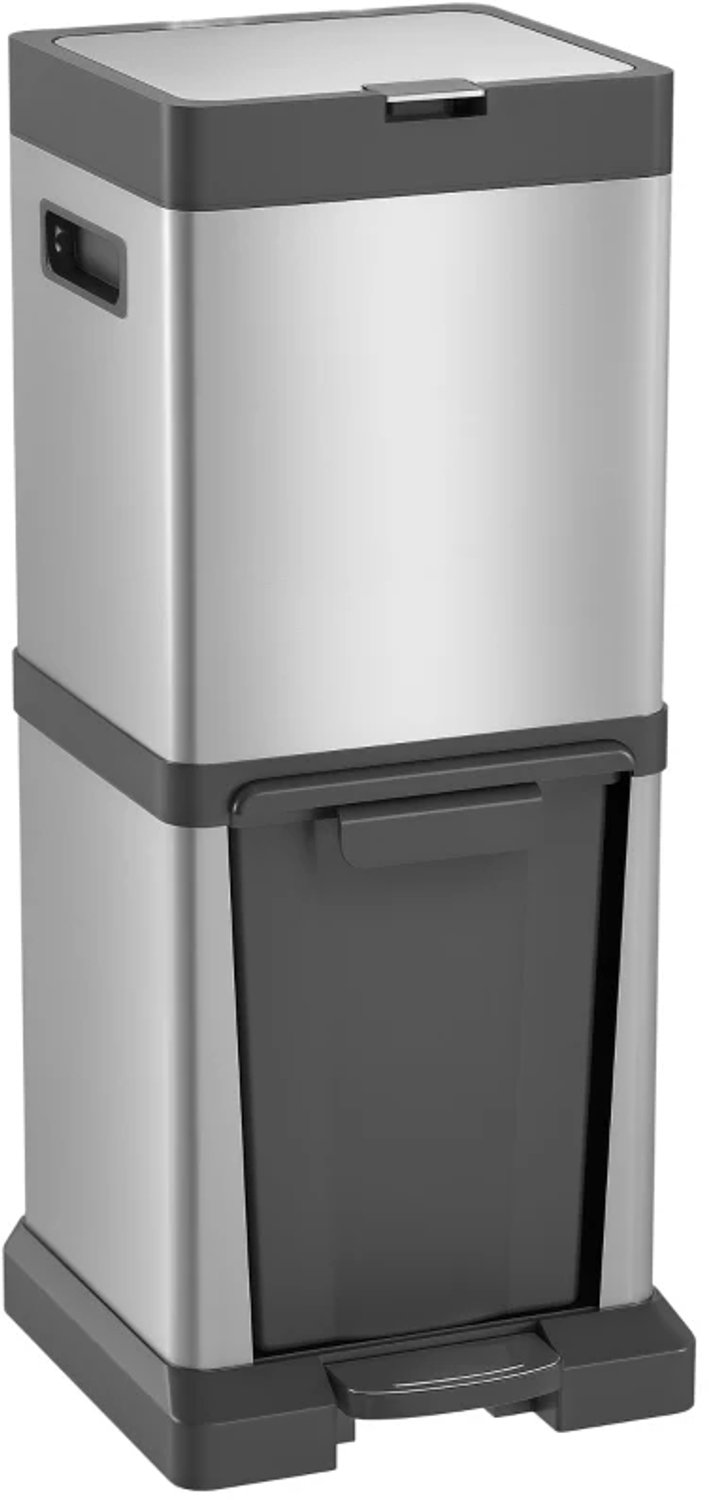 Sello! pedaalemmer – vuilbak – 2 compartimenten – 14/20 liter – uitneembare emmers – softclose deksel – RVS - 32,5 × 31,5 × 78 cm