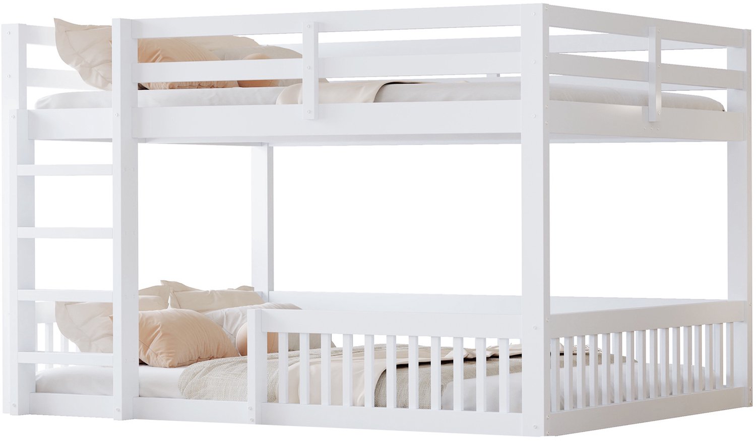 Wit Stapelbed 160x200 cm - Met Uitvalbeveiliging Boven En Onder - Massief Grenen En MDF - 135 cm Hoog Voor De Slaapkamer - Houten Lattenbodems