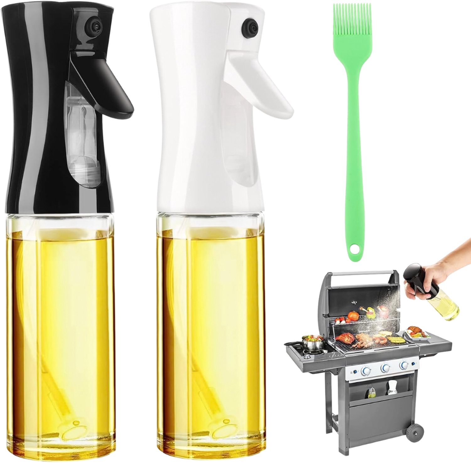 Verte - Olie Dispenser - Set Van 2 Glazen Oliespuitflessen - 200 Ml - Oliespuitfles Voor De Heteluchtfriteuse - Keuken - Bakken - Grillen En Salades – BPA-Vrij Met Siliconenborsteltje