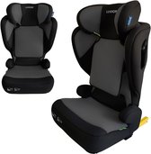 Zwart en grijs Luvion i-Size autostoeltje, geschikt voor kinderen van 100-150 cm met Fold & Go functie.