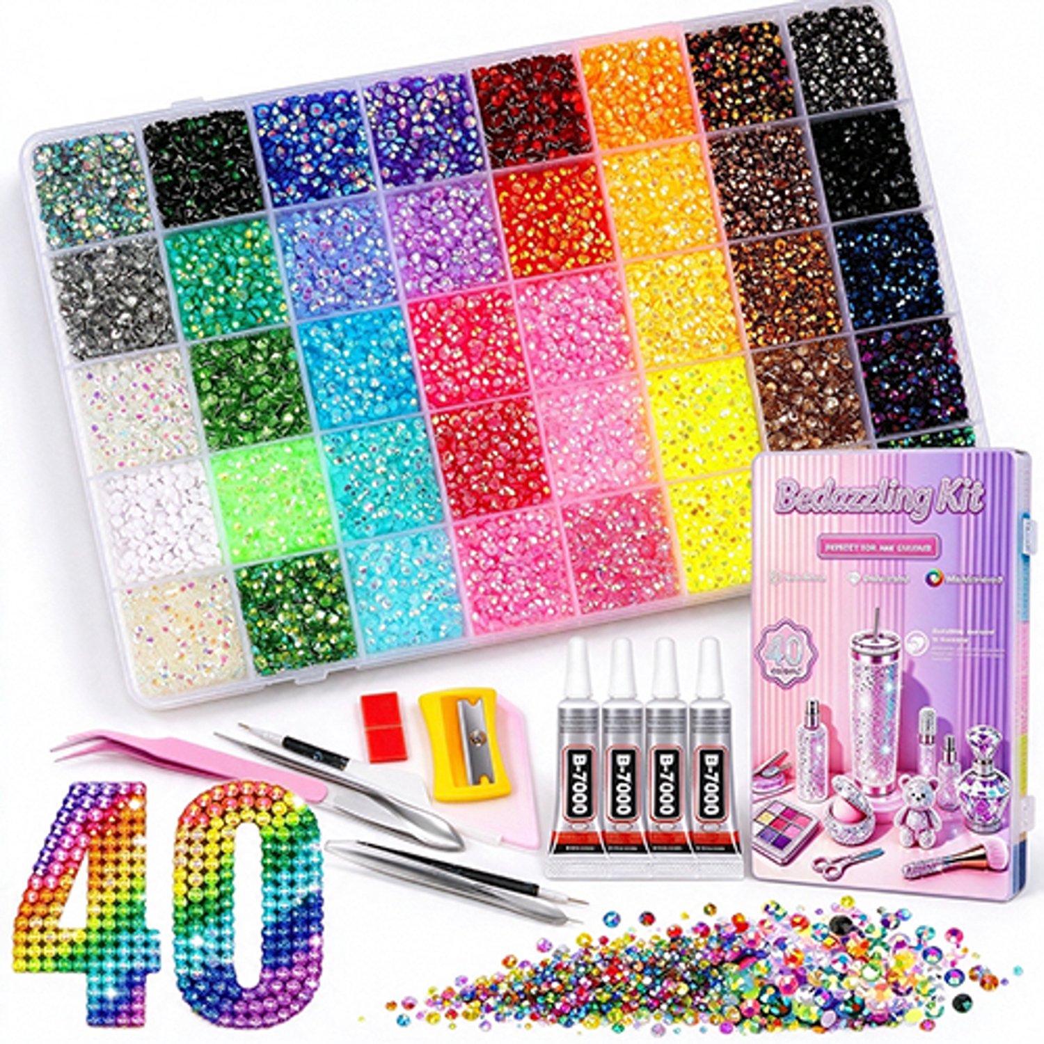 Lifhelpe Strass steentjes DIY pakket - 32.000 decoratiestenen - Inclusief lijm en applicators - Voor kledingdecoratie