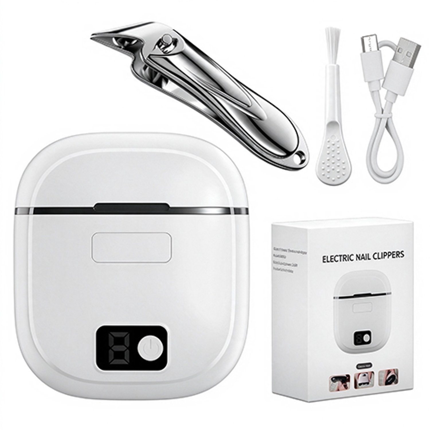 Lifhelpe Elektrische nageltrimmer - Witte nageltrimmer met 3 snelheden - Ingebouwde polijstfunctie en LED-verlichting - Oplaadbaar via USB voor senioren en volwassenen