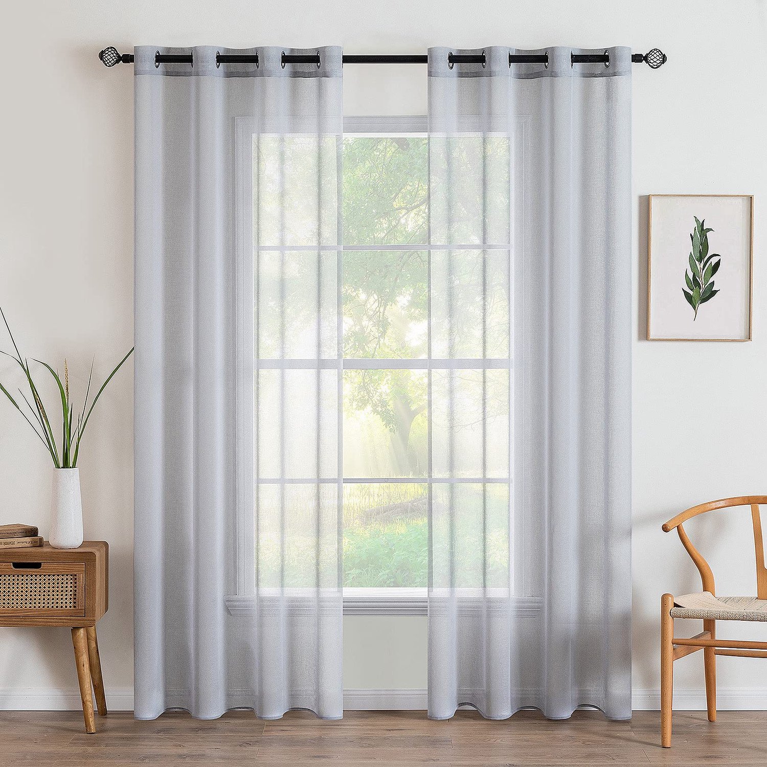 Voile Gordijn met Ringen - Transparant - Voor in huis - Grijs - 140x235 cm - 2 stuks