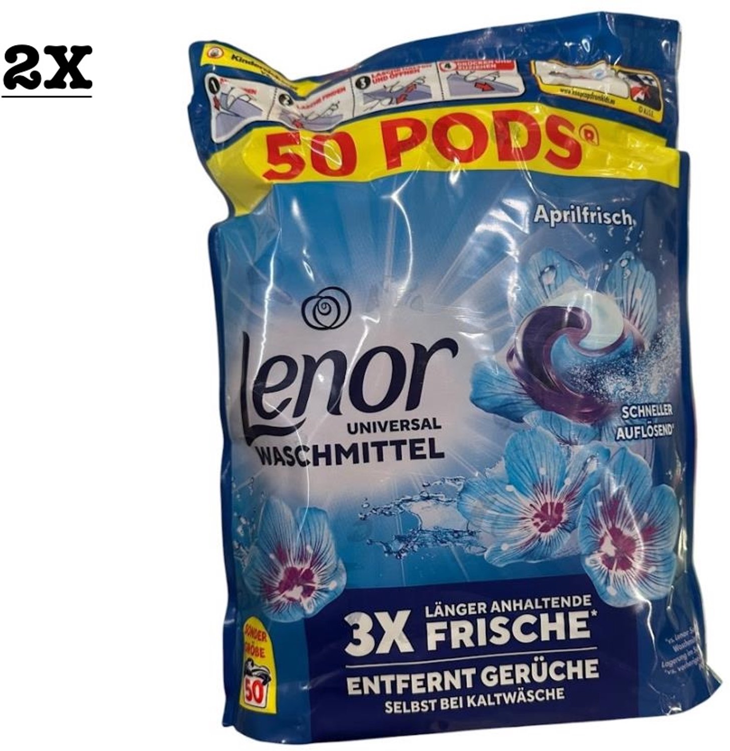 Lenor All-in-1 Pods Aprilfrisch – 2 x 50 Stuks – 100 Wasmiddelcapsules – Tot 100 Wasbeurten – Langdurige Frisheid – Krachtige Reiniging – 2070 g