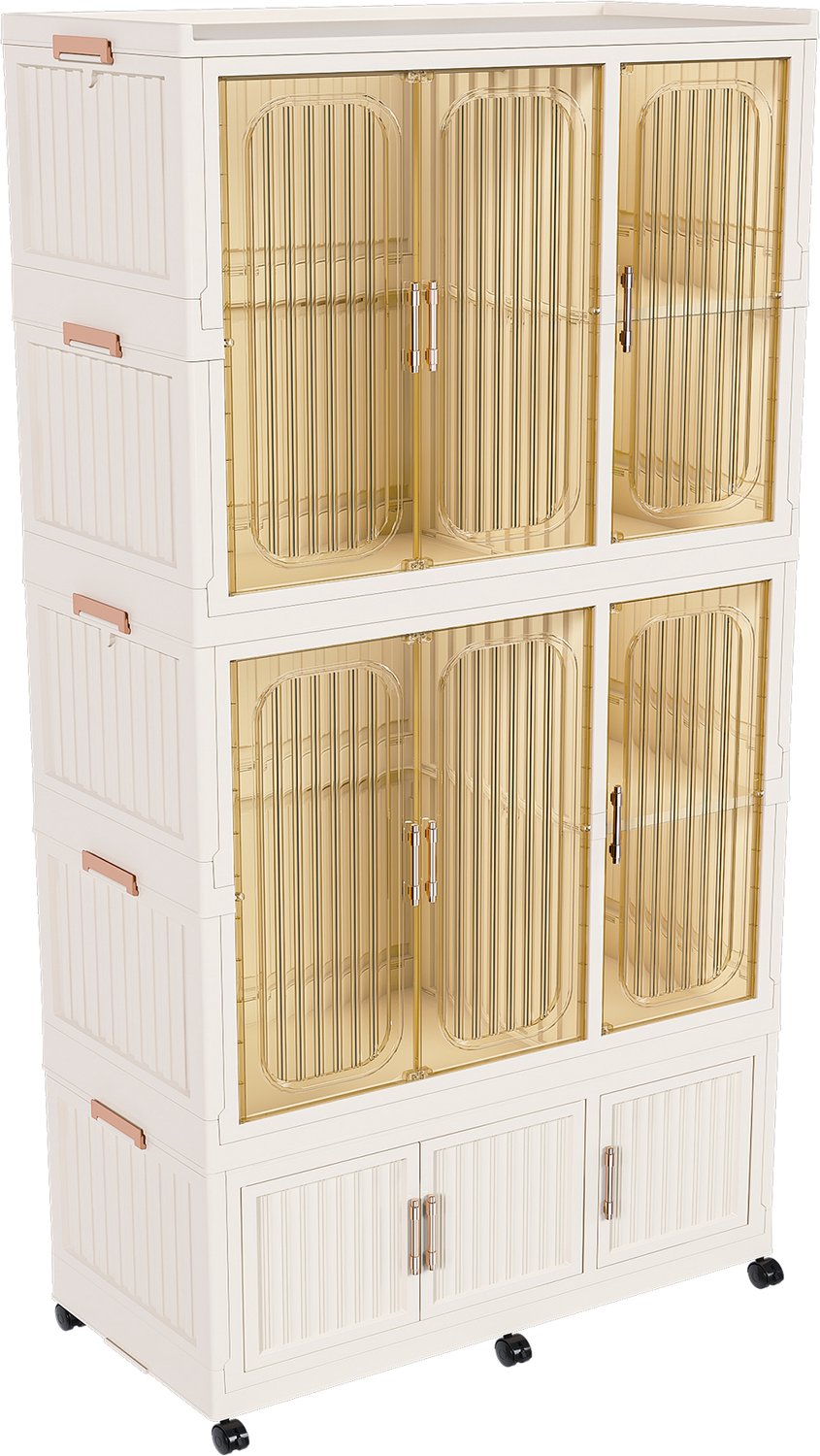 Kledingkast - 92 x 45 x 196 cm - 9 deuren met magneetsluiting - 2 kledingroedes en 7 legvakken - Opvouwbaar modulair kunststof - Crèmewit