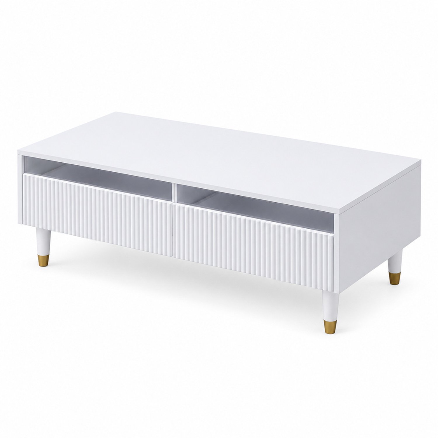 LONG DRAGON – Salontafel – 2 lades met golffronten en RGB-ledverlichting – Wit – 110 × 50 × 40 cm