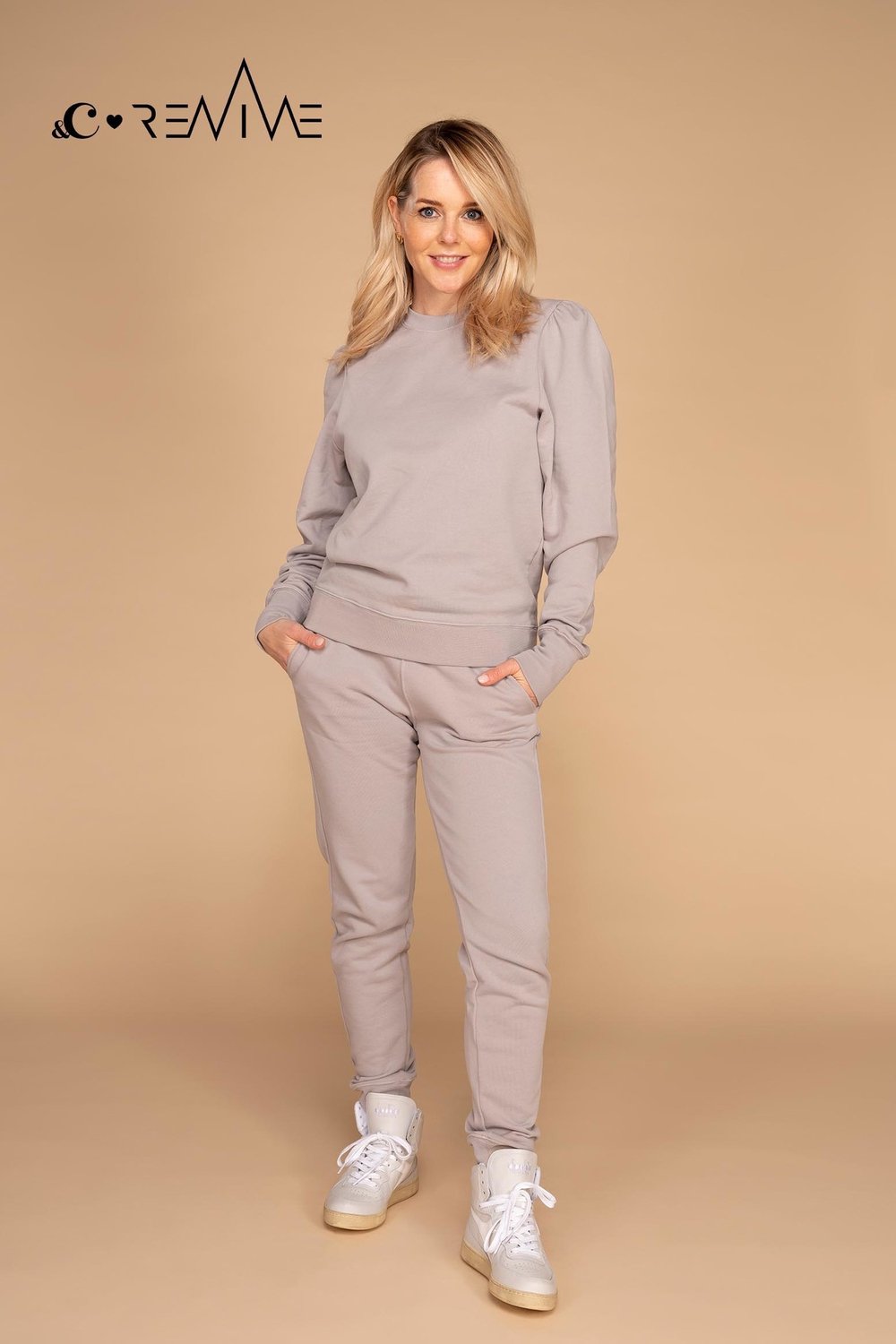 REVIVE x &C - Lange Sweater Dames - Biologisch Katoen - Light Grey - Maat XS