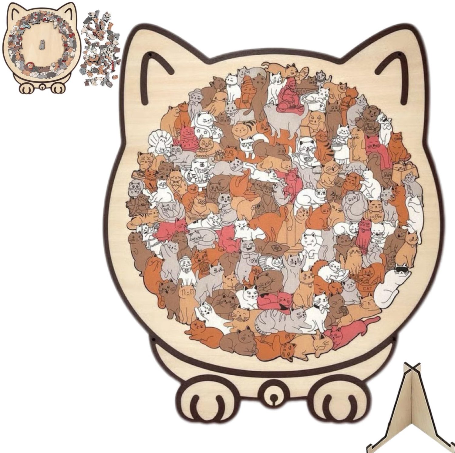 Houten kattenpuzzel - houten puzzel voor volwassenen in de vorm van een kat - Kleurrijke houten puzzel in de vorm van een kat - Creatief cadeau voor kattenliefhebbers - Woondecoratie