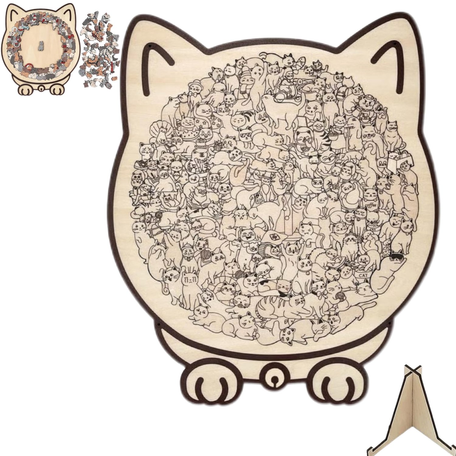 Houten kattenpuzzel - houten puzzel voor volwassenen in de vorm van een kat - Kleurrijke houten puzzel in de vorm van een kat - Creatief cadeau voor kattenliefhebbers - Woondecoratie