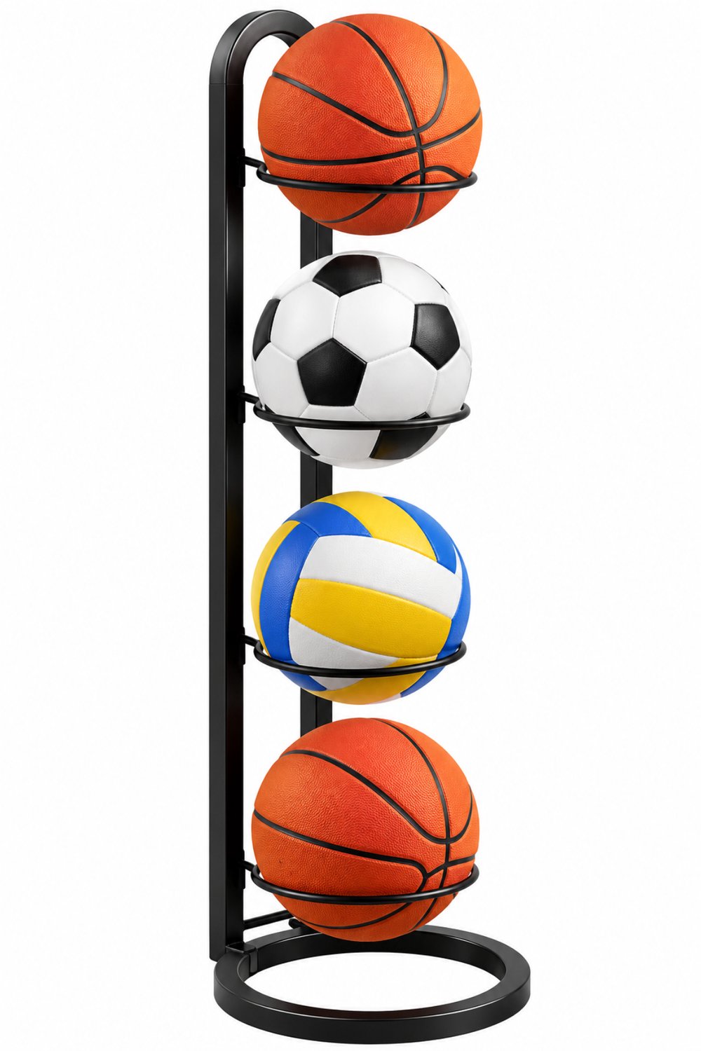Noventra Ballenrek – Ballenhouder voor Sportballen – Ballenstandaard voor Voetbal, Basketbal en Volleybal – Sportballen Opbergrek – Ballenrek voor Thuis, Sportclub en Gym – Zwart